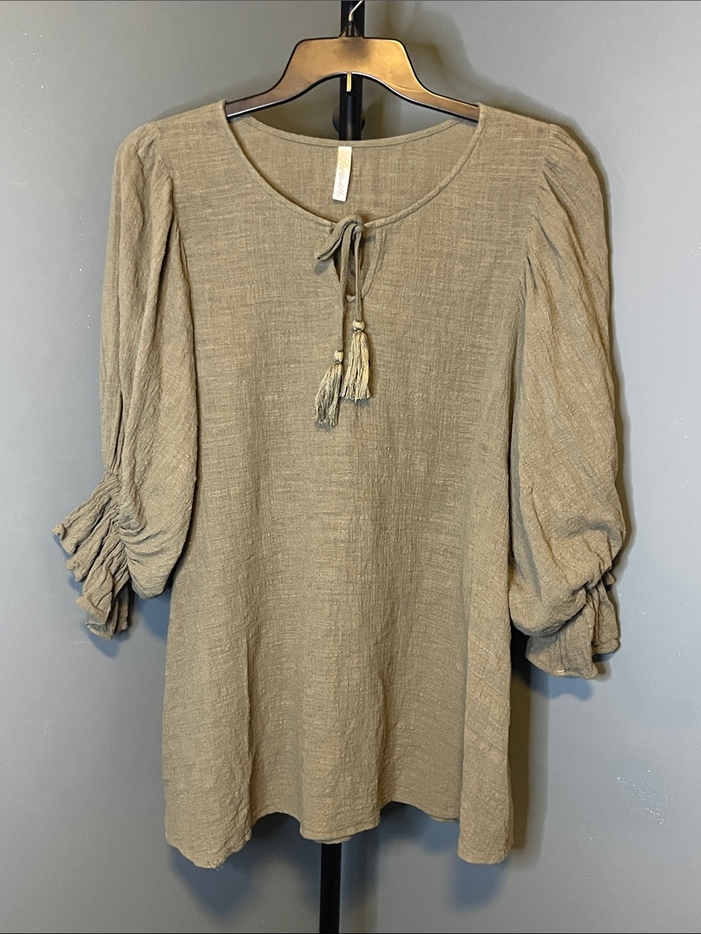 Love in Olive Textured Tunic with Tassel Tie